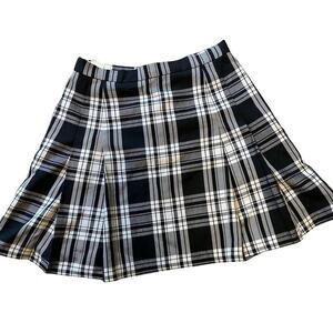 Vintage Y2K Women Girl Mini Skirt Black White Plaid A Line Pleated Preppy Sz S